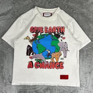Distressed CHNGE Give Earth A Chance logo White Tshirt Size  Small